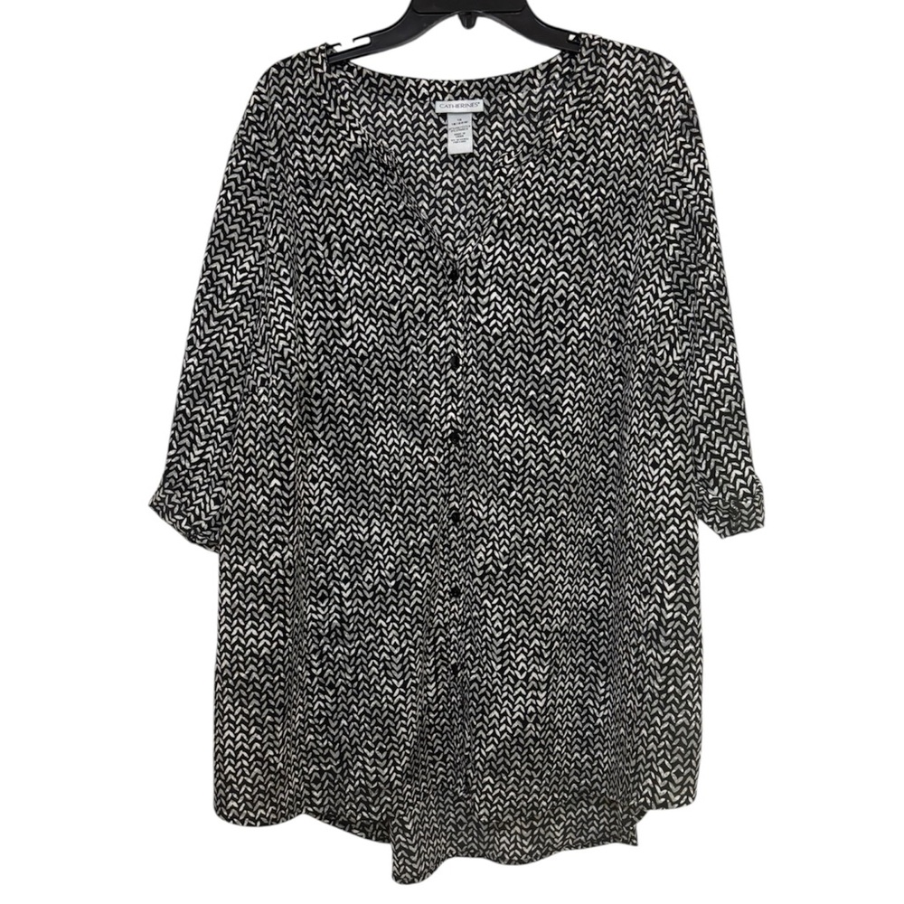 Catherines Chevron Pattern Button Down Shirt, No Wrinkle, [Size 1X 18/20W]
